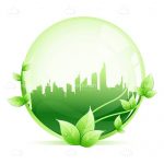 Green Sphere with Cityscape and Leaves